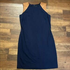 Ralph Lauren Navy Blue Mini Dress with Tan Shoulder Panels